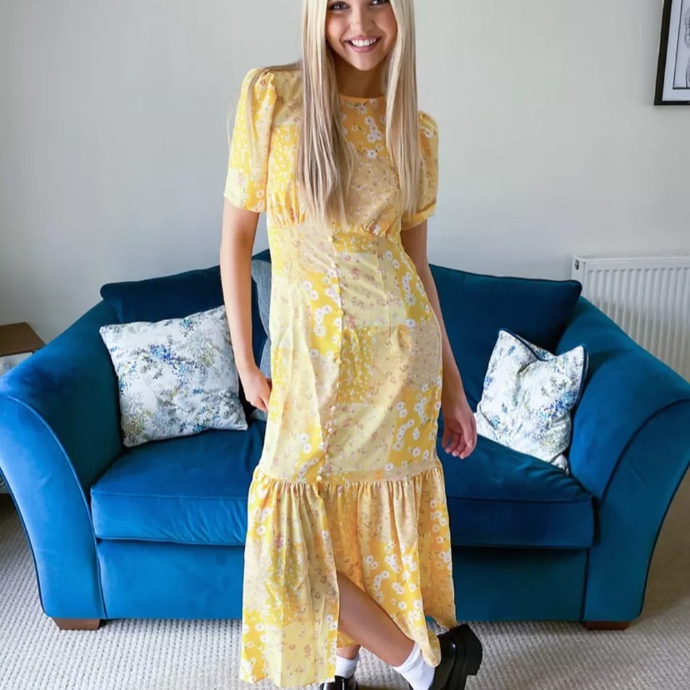 ASOS Design Peplum Yellow Daisy Dress